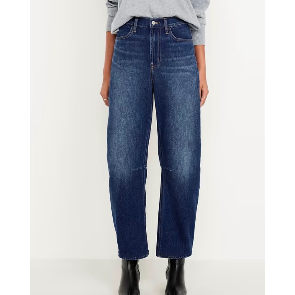 Old Navy High-Rise Wow Barrel Leg Jeans Dark Wash Size 4 Curved Tapered Denim